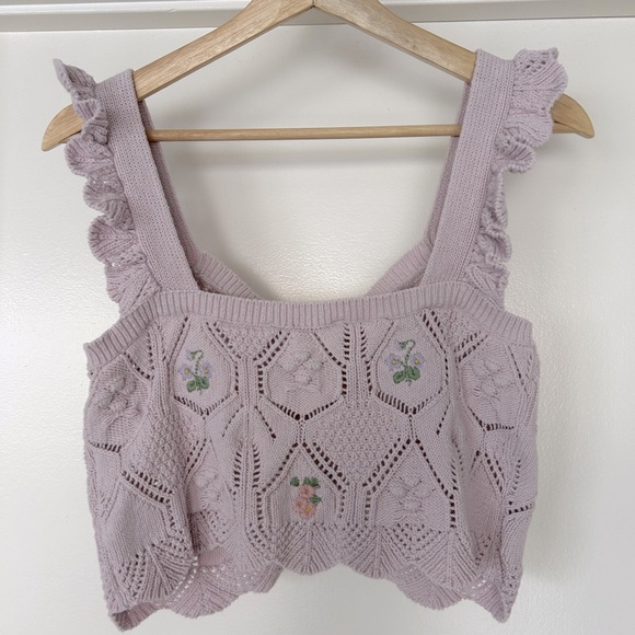 Zara Pink Crochet Crop Top with Floral Embroidery Size Medium - Picture 8 of 10